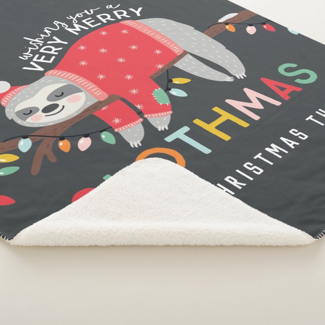 Fun colourful holiday modern sloth christmas sherpa blanket (3/4)