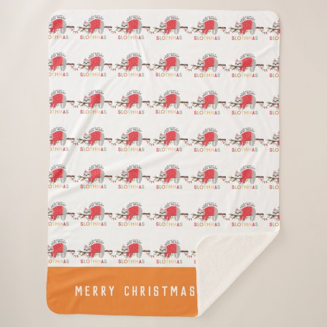 Fun colourful holiday modern sloth christmas sherpa blanket (Front)
