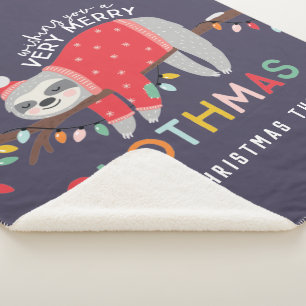 Fun colourful holiday modern sloth christmas sherpa blanket