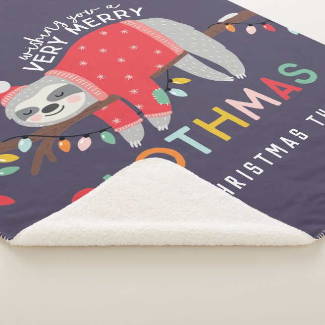 Fun colourful holiday modern sloth christmas sherpa blanket (3/4)