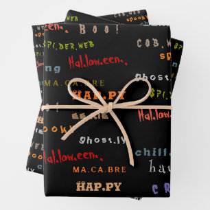 Fun & Colourful Holiday Typography Halloween Spiri Wrapping Paper Sheet