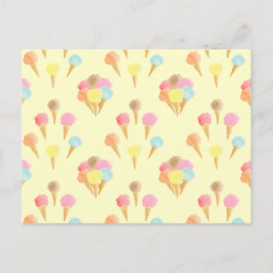 Fun Colourful Ice Cream Cone Pattern on Yellow Postcard