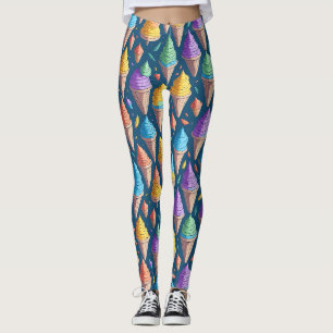 Fun Colourful Ice Cream Cone Sweet Dessert Pattern Leggings