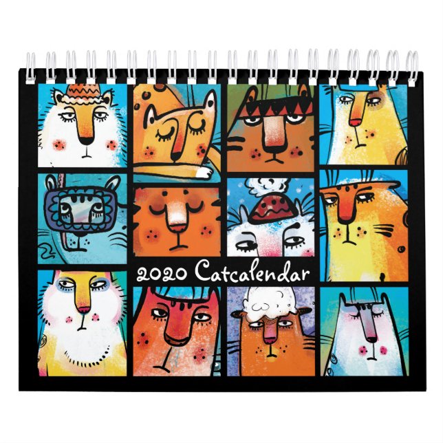 Fun Colourful Illustrated Cat Calendar (Cover)