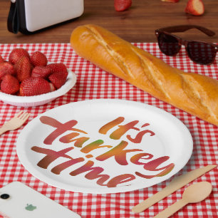 Fun Colourful It is Turkey Time Thanksgiving Dinne Paper Plate