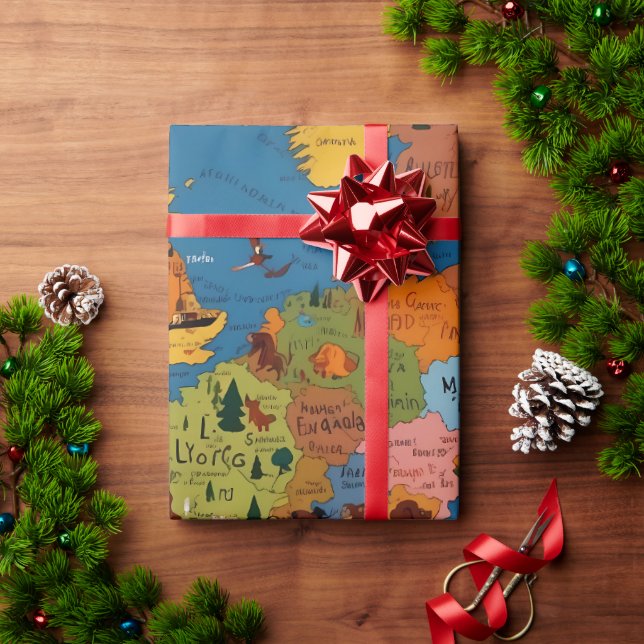 Fun colourful kids world map  wrapping paper (Holiday Gift)