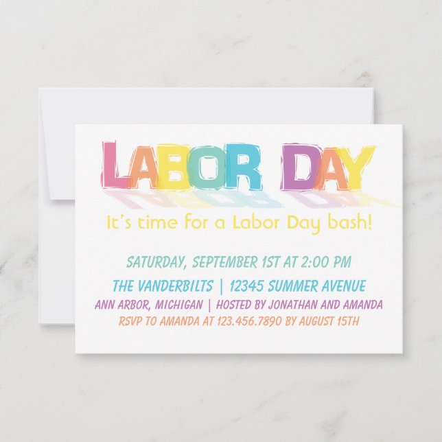 Fun Colourful Labour Day Invitation (Front)