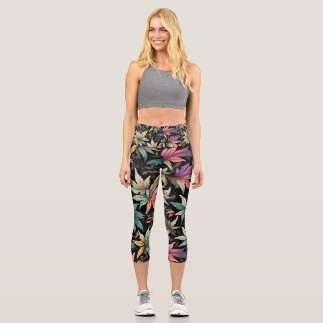Fun Colourful Leaves Capri Leggings (Front)