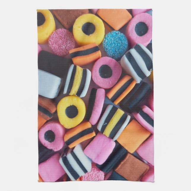 Fun, colourful, licorice candy kitchen towel (Vertical)