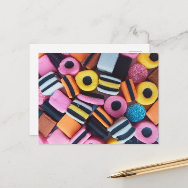 Fun, colourful, licorice candy postcard (Front/Back In Situ)