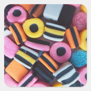 Fun, colourful, Licorice Liquorice Allsorts Square Sticker