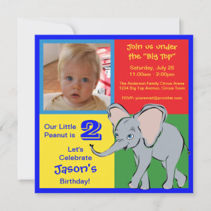 Fun Colourful Little Elephant Photo Invitation