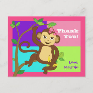 Fun Colourful Little Girl Monkey Note Card