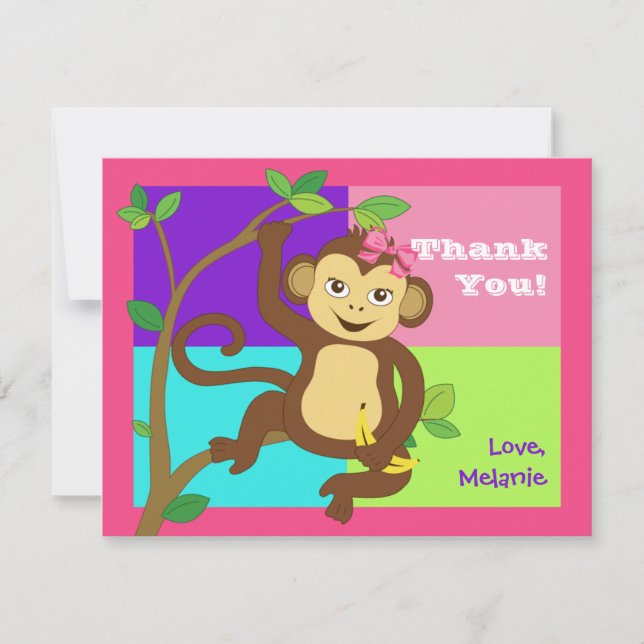 Fun Colourful Little Girl Monkey Note Card (Front)