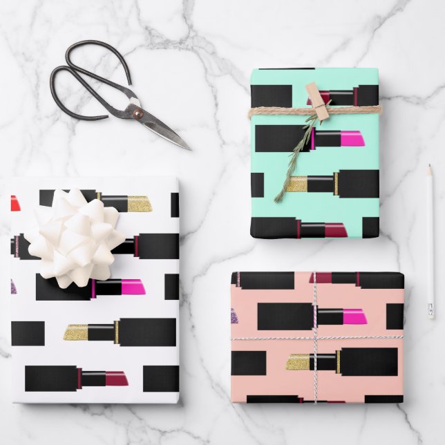 Fun & Colourful Makeup Lipstick Cosmetics Pattern Wrapping Paper Sheet (Front)