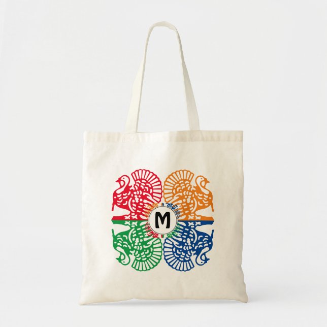 Fun Colourful Monogram TURKEY Tote Bag (Front)