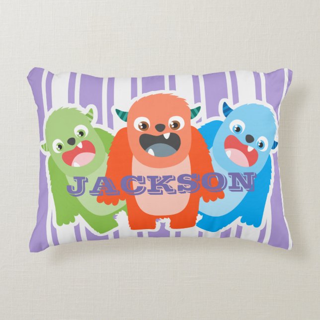 Fun Colourful Monsters Personalised Accent Pillow (Front)