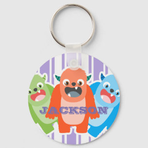 Fun Colourful Monsters Personalised Kids Keychain