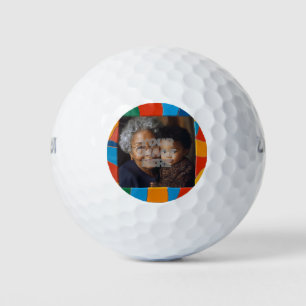 Fun Colourful Mosaic Border Pattern for Your Photo Golf Balls