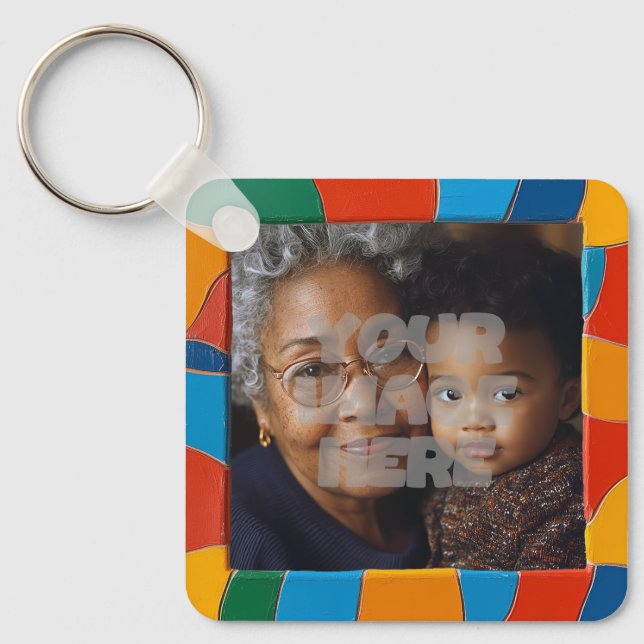 Fun Colourful Mosaic Border Pattern for Your Photo Keychain (Front)