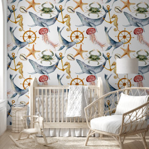 Fun Colourful Nautical Sea Animals Marine LIfe  Wallpaper