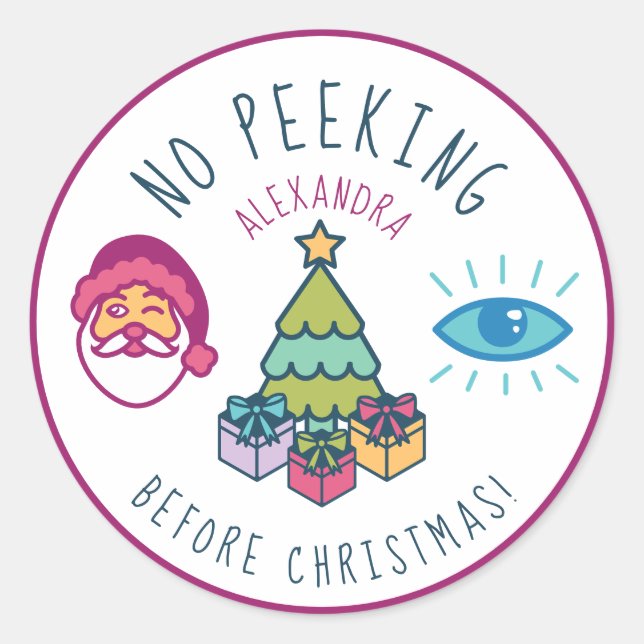 Fun Colourful No Peeking Before Christmas Emoji Classic Round Sticker (Front)