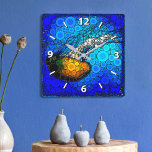 Fun, colourful, ocean jellyfish photo circle art square wall clock<br><div class="desc">Take a lesson from this orange yellow jellyfish floating along in the turquoise blue ocean and let life take its course whenever you check the time on this stunning vibrantly-coloured photo wall clock. Your choice of a round or square clock face. Makes a great housewarming gift! You can easily personalize...</div>