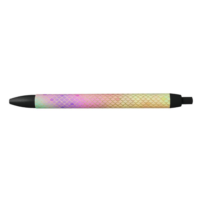 Fun Colourful Ombre Pastel Mermaid Pattern Black Ink Pen (Front)