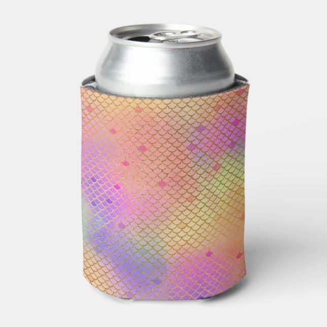 Fun Colourful Ombre Pastel Mermaid Pattern Can Cooler (Can Front)
