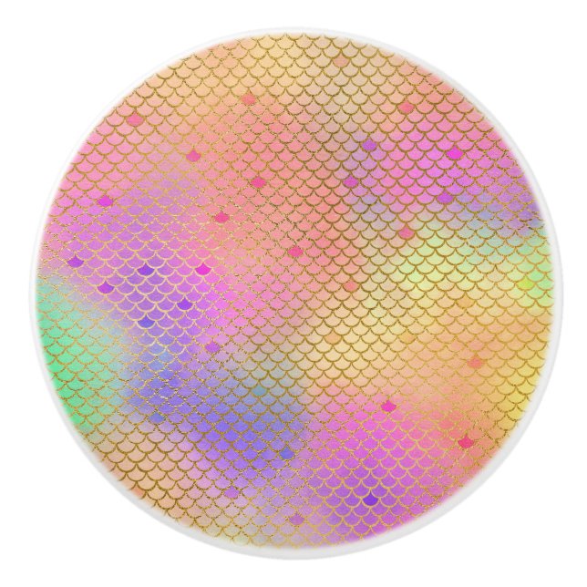 Fun Colourful Ombre Pastel Mermaid Pattern Ceramic Knob (Front)