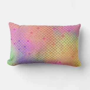 Fun Colourful Ombre Pastel Mermaid Pattern Lumbar Pillow