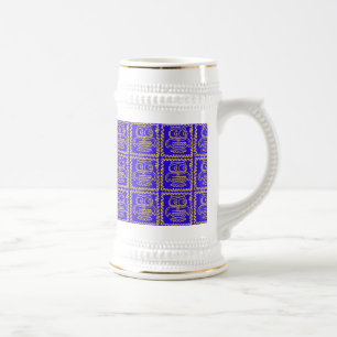 Fun Colourful Owls Blue Yellow ZigZag Pattern Beer Stein