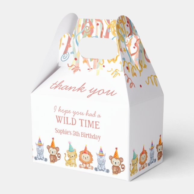 Fun Colourful Party Animals Safari Birthday Favor Box (Front Side)