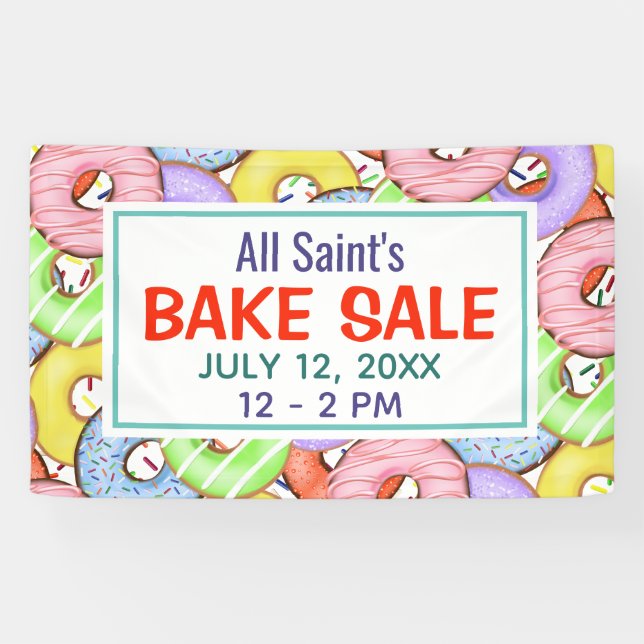 Fun Colourful Pastel Doughnuts Bake Sale Banner (Horizontal)