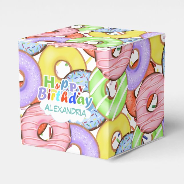 Fun Colourful Pastel Doughnuts Birthday Favor Box (Front Side)