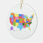 Fun Colourful Pastel Snowflakes and Map of the USA Ceramic Ornament (Left)
