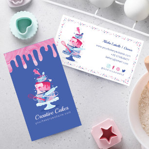 Fun Colourful Pastry Cakes Bakery & Tools Pink Dri Business Card
