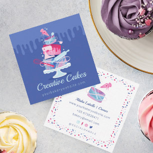 Fun Colourful Pastry Cakes Bakery & Tools Pink Dri Square Business Card
