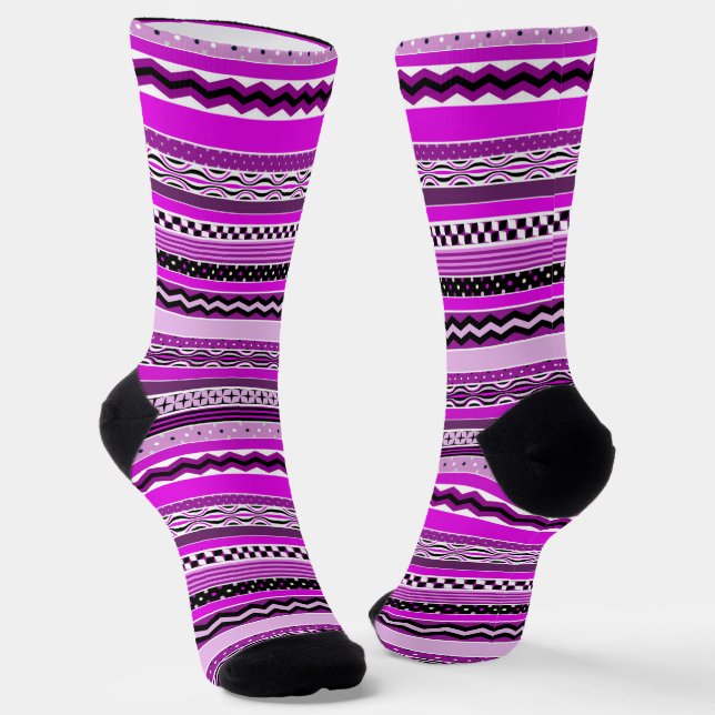 Fun, Colourful, Patterned Purple Stripes Socks (Angled)