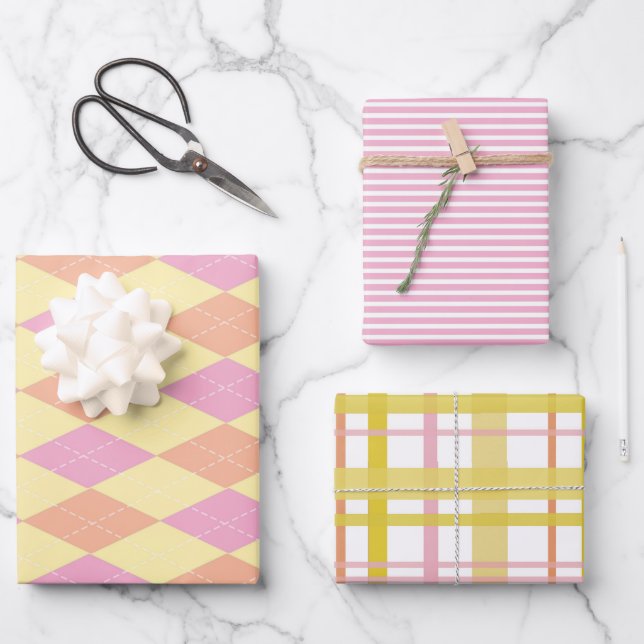 Fun colourful patterns wrapping paper set (Front)