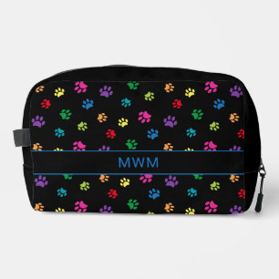 Fun Colourful Paw Prints Personalized Black Dopp Kit