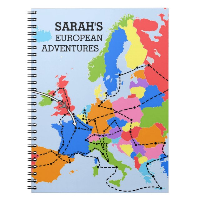 Fun Colourful Personalized European Travel Journal (Front)