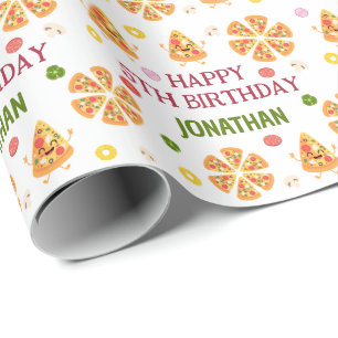 Fun Colourful Pizza Party Kids Birthday Wrapping Paper