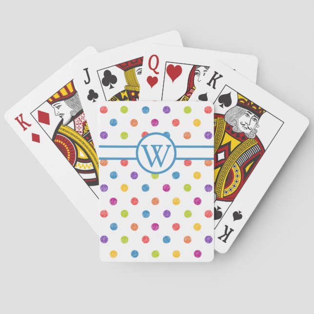 Fun Colourful Polka Dots with Monogram Play Playing Cards (Back)