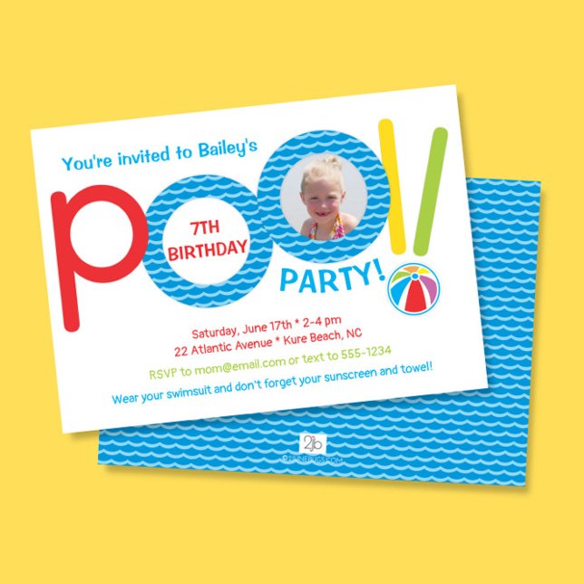 Fun Colourful Pool Party Kids Photo Birthday Party Invitation (Creator Uploaded)