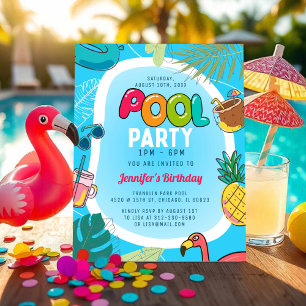 Fun & Colourful Pool Party   Palm Swimming Birthda