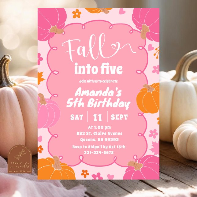 Fun Colourful Pumpkin Fall into any age birthday Invitation (Creator Uploaded)