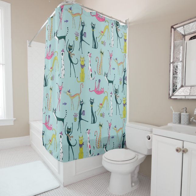 Fun Colourful Quirky Cats Pattern (In Situ)