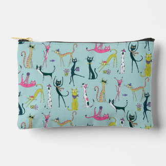 Fun Colourful Quirky Cats Pattern Accessory Pouch