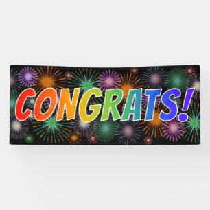 Fun, Colourful, Rainbow "CONGRATS!" + Fireworks Banner